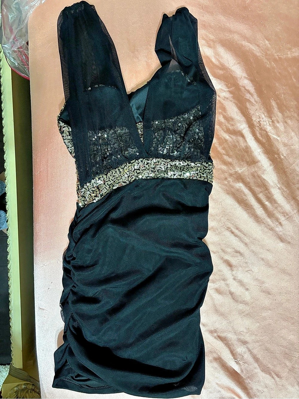 Black Sequin Mesh Mini Dress Like New